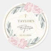 Hübsche neutrale Wasserfarbenflorale Taufe Runder Aufkleber (Vorderseite)