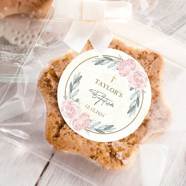 Hübsche neutrale Wasserfarbenflorale Taufe Runder Aufkleber