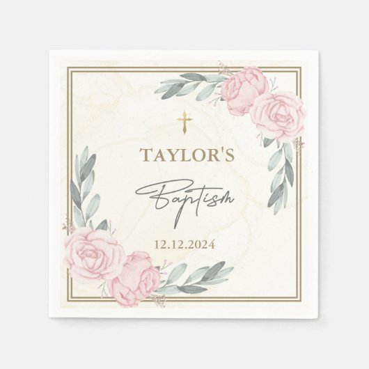 Hübsche neutrale Wasserfarbenflorale Taufe Serviette (Vorderseite)