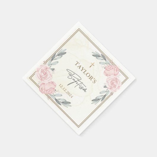 Hübsche neutrale Wasserfarbenflorale Taufe Serviette (Ecke)