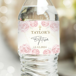 Hübsche neutrale Wasserfarbenflorale Taufe Wasserflaschenetikett