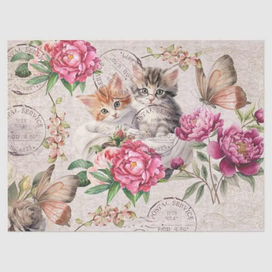 Hübsche niedliche Katzen, die botanisch-rustikal s Seidenpapier (Vorderseite)