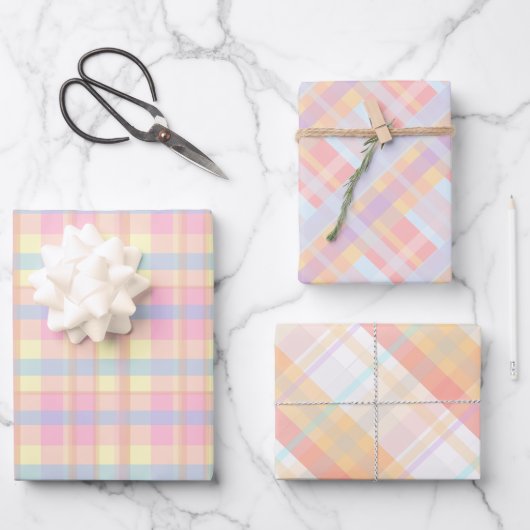 Hübsche Niedliche Pastel Retro Klassische Karierte Geschenkpapier Set (Vorderseite)