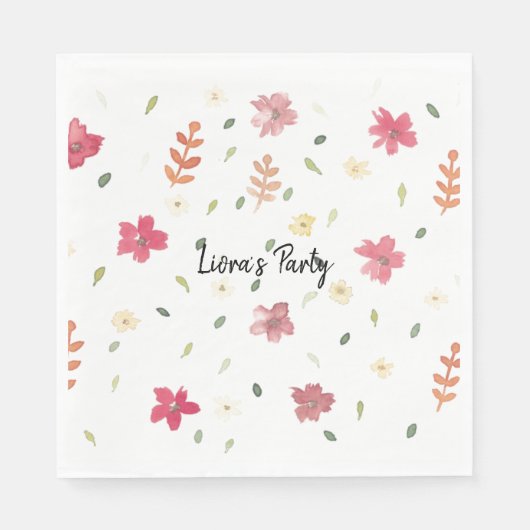 Hübsche Niedliche Wasserfarbe Rosa Blume Napkins Serviette (Vorderseite)
