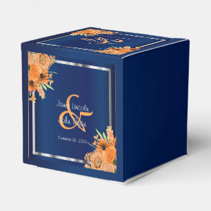 Hübsche orange Blumen auf Marineblau Geschenkschachtel