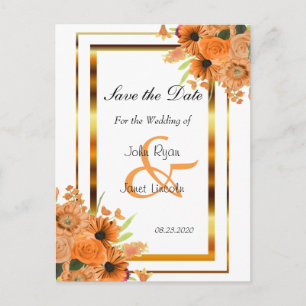Hübsche orange Blumen - Save the Date Ankündigungspostkarte