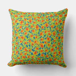 Hübsche Orange Country Marigolds auf blau und grün Kissen