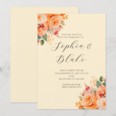 Hübsche Orange Floral Elegante Gelbe Hochzeit Einladung (Vorne/Hinten)