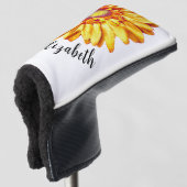 Hübsche orange Gänseblümchen-Blume mit individuell Golf Headcover (3/4 Vorderseite)
