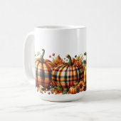 HÜBSCHE ORANGE & GRÜNE KARIERTE FALL PUMPKINS KAFFEETASSE (Vorderseite Links)