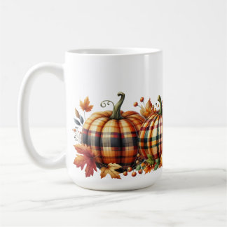 HÜBSCHE ORANGE & GRÜNE KARIERTE FALL PUMPKINS KAFFEETASSE