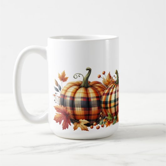 HÜBSCHE ORANGE & GRÜNE KARIERTE FALL PUMPKINS KAFFEETASSE (Links)