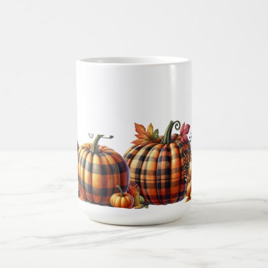 HÜBSCHE ORANGE & GRÜNE KARIERTE FALL PUMPKINS KAFFEETASSE (Mittel)