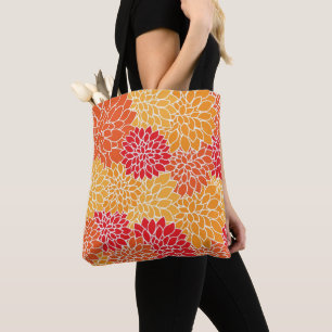Hübsche orange und rote Dahlien-Blumen Tasche