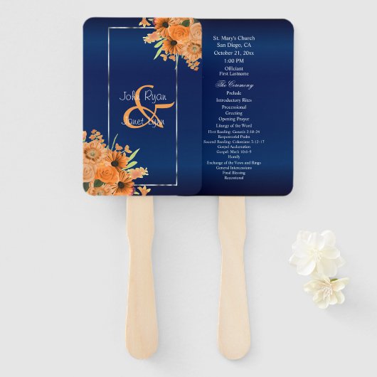 Hübsche orangefarbene Blume für Navy Blue Fächer (Vorne und Hinten)