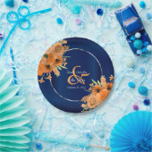 Hübsche orangefarbene Blume für Navy Blue Pappteller (Party)