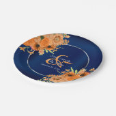 Hübsche orangefarbene Blume für Navy Blue Pappteller (Schrägansicht)