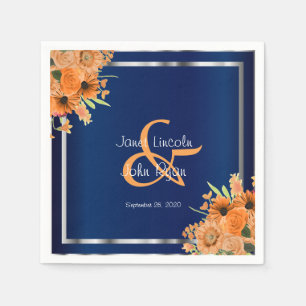 Hübsche orangefarbene Blume für Navy Blue Serviette