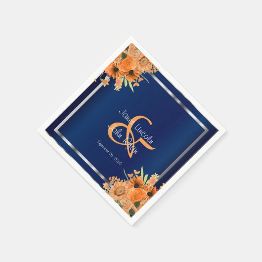 Hübsche orangefarbene Blume für Navy Blue Serviette (Ecke)