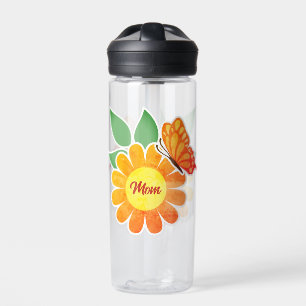 Hübsche Orangefarbene Blume und Schmetterling-Mama Trinkflasche