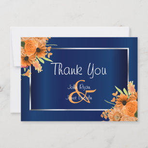 Hübsche orangefarbene Blumen auf Marineblau - Dank Dankeskarte