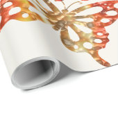 Hübsche orangefarbene Blumen und Schmetterlinge Geschenkpapier (Rolleneckpunkt)