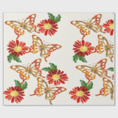 Hübsche orangefarbene Blumen und Schmetterlinge Geschenkpapier (Flach)