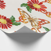 Hübsche orangefarbene Blumen und Schmetterlinge Geschenkpapier (Ecke)