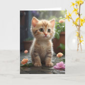 Hübsche Orangefarbene Katze unter der Blume Karte (Gelbe Blume)