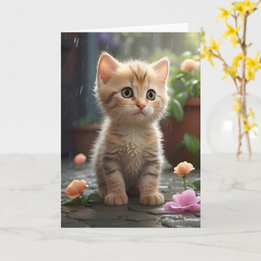 Hübsche Orangefarbene Katze unter der Blume Karte (Gelbe Blume)