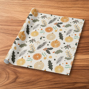 Hübsche Orangefarbene Scheiben und Kiefernwein Geschenkpapier