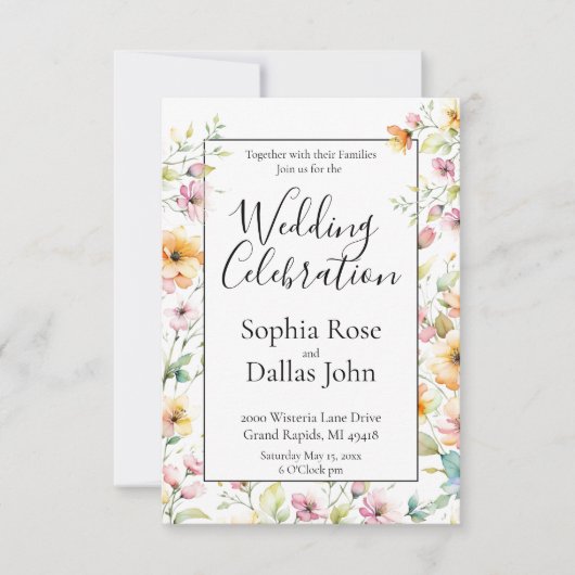 Hübsche Orangefarbene Wildblumen Hochzeit Einladung (Vorderseite)