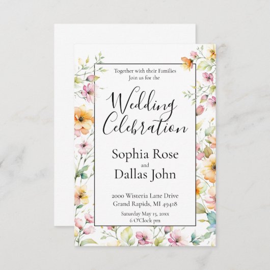 Hübsche Orangefarbene Wildblumen Hochzeit Einladung (Vorne/Hinten)