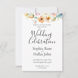 Hübsche Orangefarbene Wildblumen Hochzeit Einladung