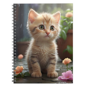 Hübsche Orangenkatze unter Blume Notizblock
