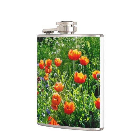 Hübsche Orangenmohn Flachmann (Links)