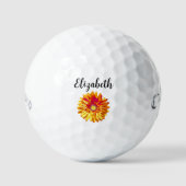 Hübsche Orangensaft-Blume mit individuelle Name-Da Golfball (Vorderseite)