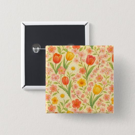 Hübsche Ostern-/Frühjahrsblumenmuster Button (Vorne & Hinten)