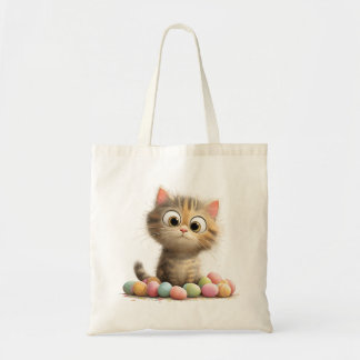 Hübsche Ostern-Katzen-Tragetasche mit Pastell-Eier Tragetasche