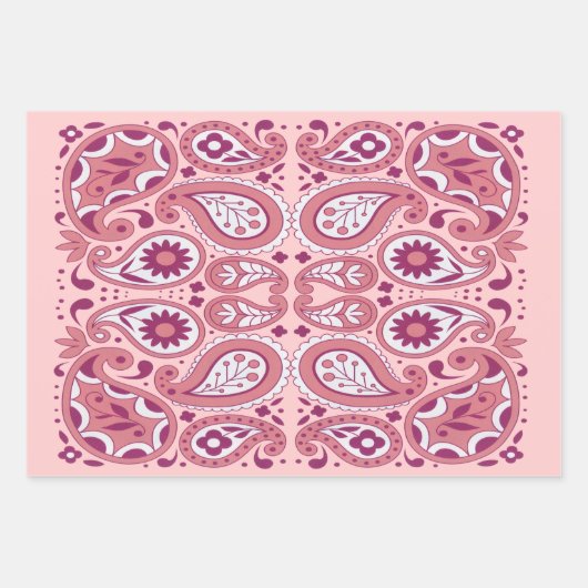Hübsche Paisley-Muster-Farbtöne in rosa weißer Blu Geschenkpapier Set (Vorderseite 2)