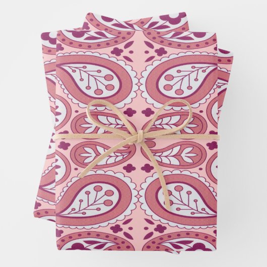 Hübsche Paisley-Muster-Farbtöne in rosa weißer Blu Geschenkpapier Set (Beispiel)