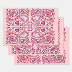 Hübsche Paisley-Muster-Farbtöne in rosa weißer Blu Geschenkpapier Set