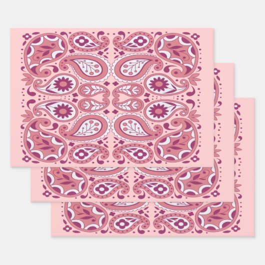 Hübsche Paisley-Muster-Farbtöne in rosa weißer Blu Geschenkpapier Set (Set)