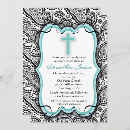 Hübsche Paisley-Taufe/Einladung zur Feier Einladung (Vorne/Hinten)