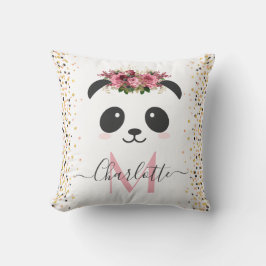 Hübsche Panda floral Monogramm personalisiert Kissen