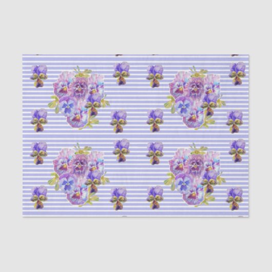 Hübsche Pansy Blume Blumenlavender Streifen Muster Seidenpapier (Vorderseite)