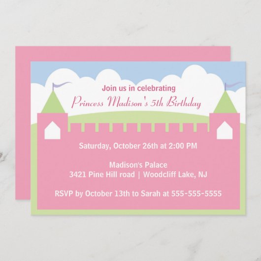 Hübsche Party Einladung Prinzessin-Birthday (Vorne/Hinten)