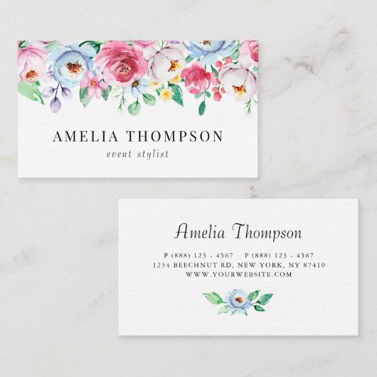 Hübsche Pasta Watercolor Frühjahr Blumengarten Visitenkarte (Vorne/Hinten)