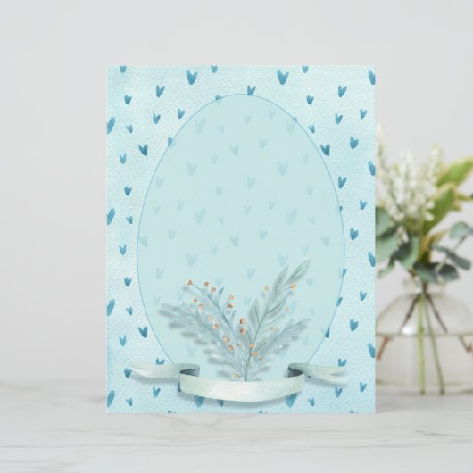 Hübsche Pastel Blue Hearts Wasserfarbenstationerie (Stehend Vorderseite)