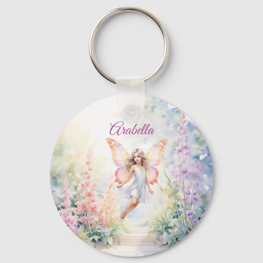 Hübsche Pastel Butterfly Faia im Blumengarten Schlüsselanhänger (Vorderseite)